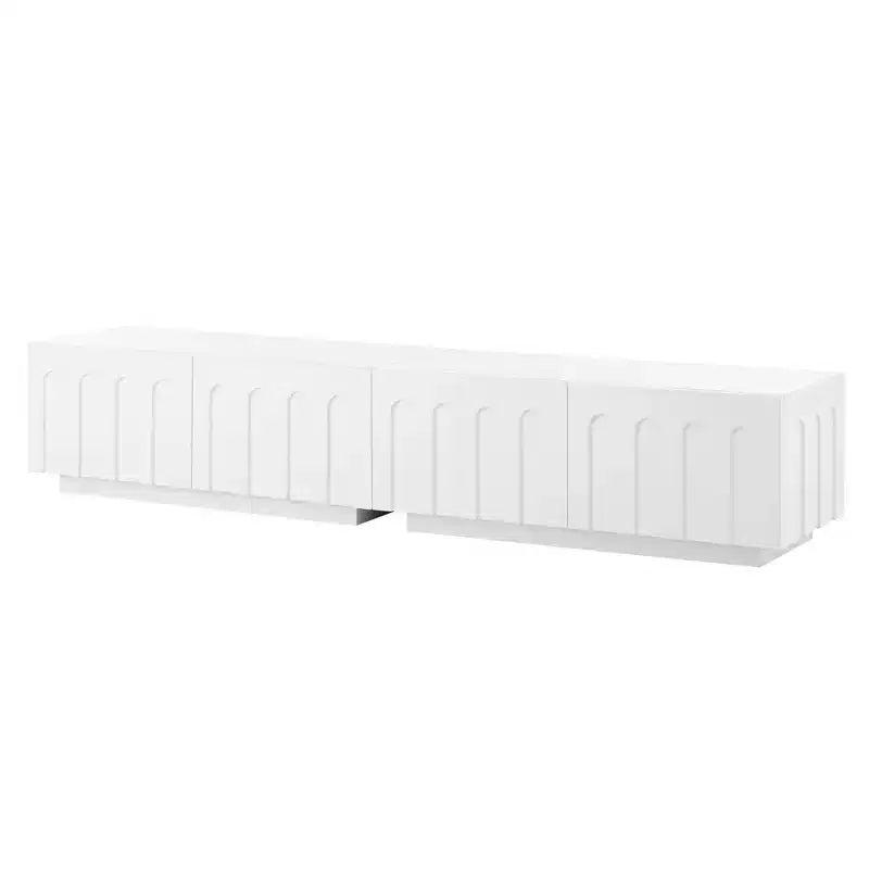 White Elegant TV Stand, Arched Design Media Console with 4 Drawers for 80 TVs