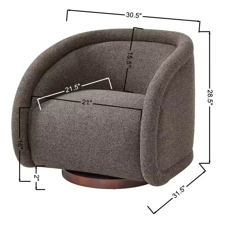 Modern Boucl Swivel Chair with Solid Wood Base