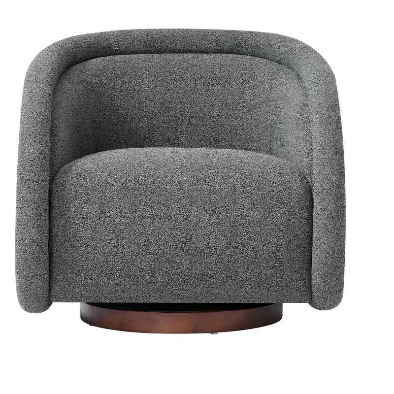 Modern Boucl Swivel Chair with Solid Wood Base
