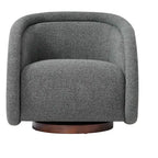 Poltrona girevole moderna in tessuto bouclé con base in legno massello