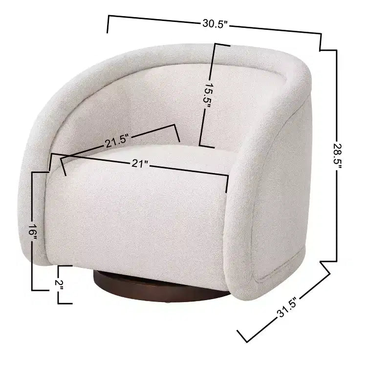 Modern Boucl Swivel Chair with Solid Wood Base
