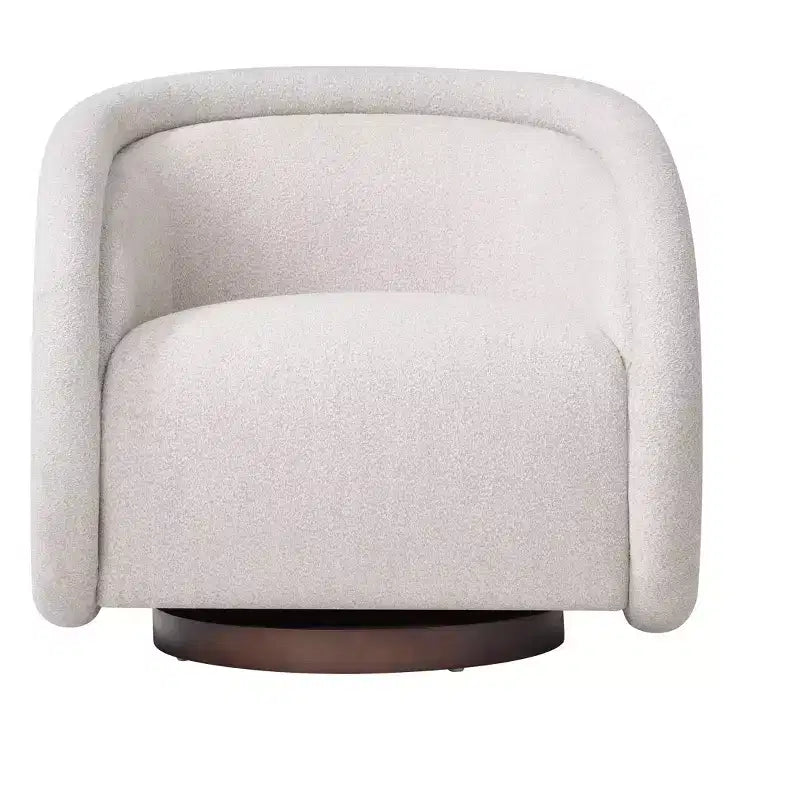 Modern Boucl Swivel Chair with Solid Wood Base