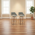  Set of 2  Barstools Walnut/Chrome/Gray: Mid-Century Modern Design, 29" Fixed Height, Swivel, Footrest