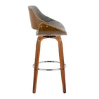 Set di 2 sgabelli da bar noce/cromo/grigio: design moderno di metà secolo, altezza fissa 73,5 cm, girevole, poggiapiedi