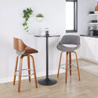 Set di 2 sgabelli da bar noce/cromo/grigio: design moderno di metà secolo, altezza fissa 73,5 cm, girevole, poggiapiedi