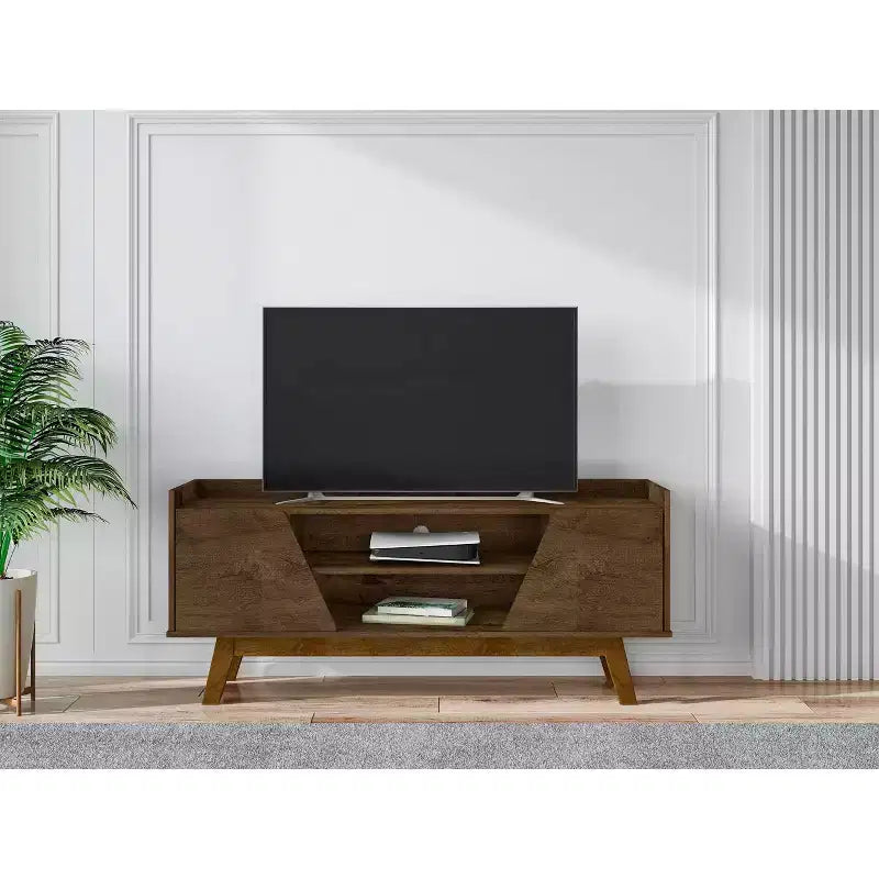 Mid-Century Modern 4 Shelf TV Stand for TVs up to 55" Rustic Brown -