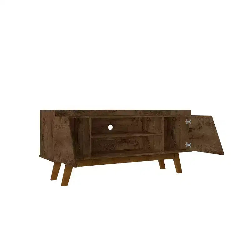 Mid-Century Modern 4 Shelf TV Stand for TVs up to 55" Rustic Brown -