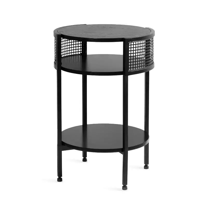   Round Side Table Wood and Metal, 16x15x25, Black