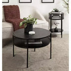 Tavolino Rotondo Legno e Metallo, 16x15x25, Nero