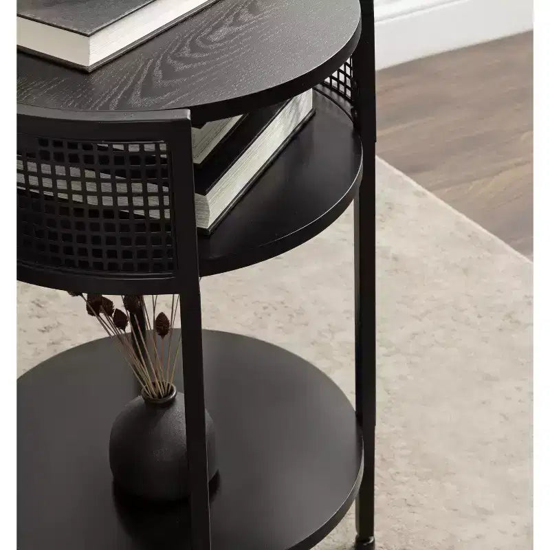 Round Side Table Wood and Metal, 16x15x25, Black