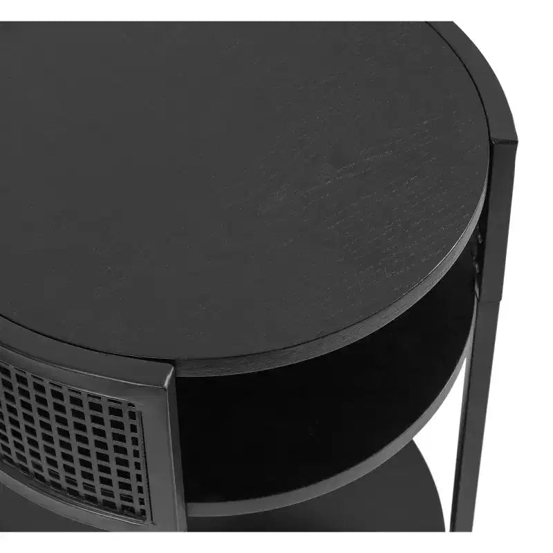 Round Side Table Wood and Metal, 16x15x25, Black