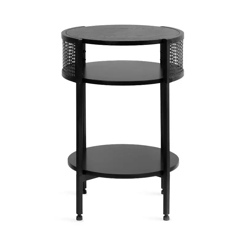 Round Side Table Wood and Metal, 16x15x25, Black