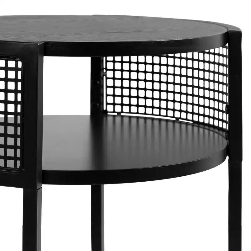 Round Side Table Wood and Metal, 16x15x25, Black