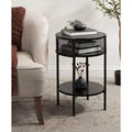 Round Side Table Wood and Metal, 16x15x25, Black