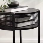 Tavolino Rotondo Legno e Metallo, 16x15x25, Nero