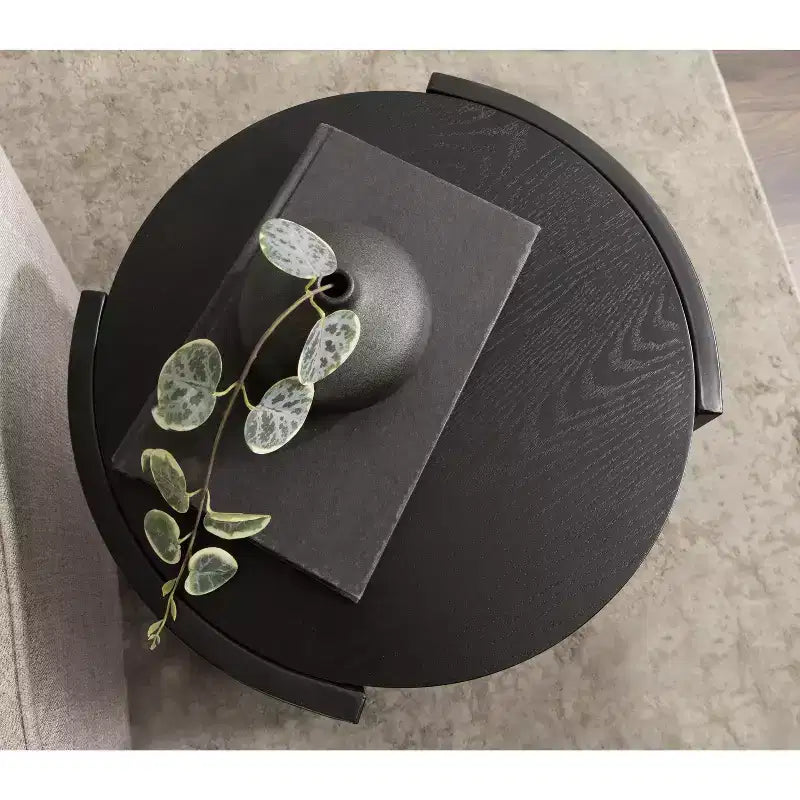 Round Side Table Wood and Metal, 16x15x25, Black