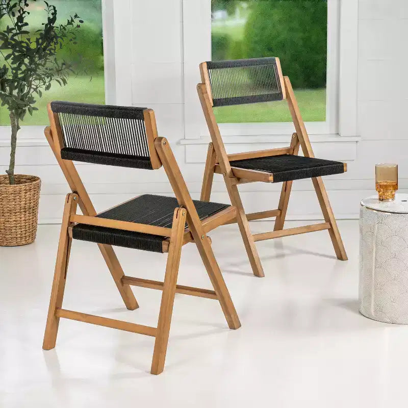 Coastal Modern Wood Roped Folding Chair with Adjustable Back
