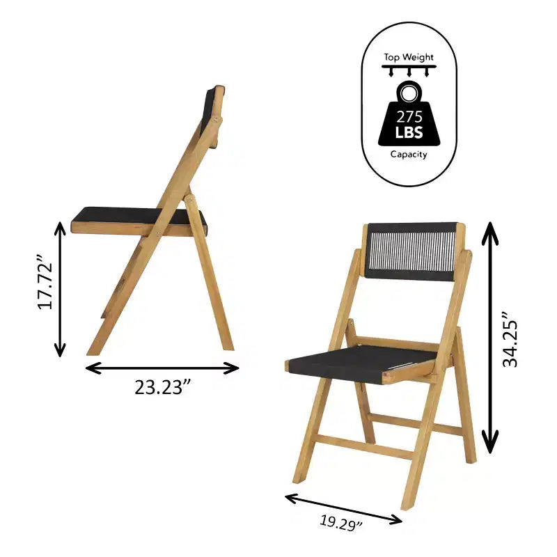 Coastal Modern Wood Roped Folding Chair with Adjustable Back
