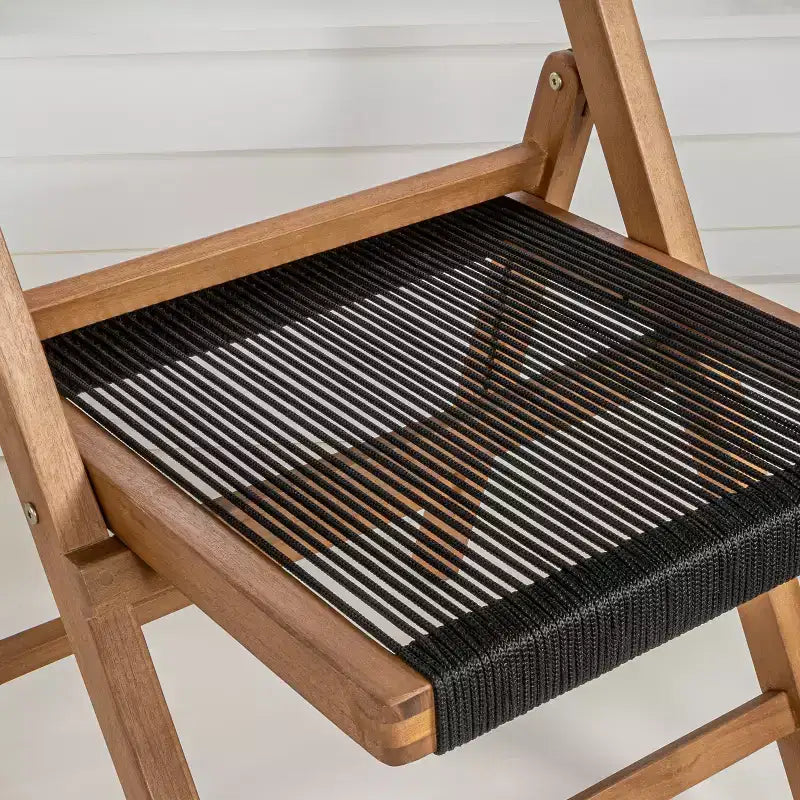 Coastal Modern Wood Roped Folding Chair with Adjustable Back
