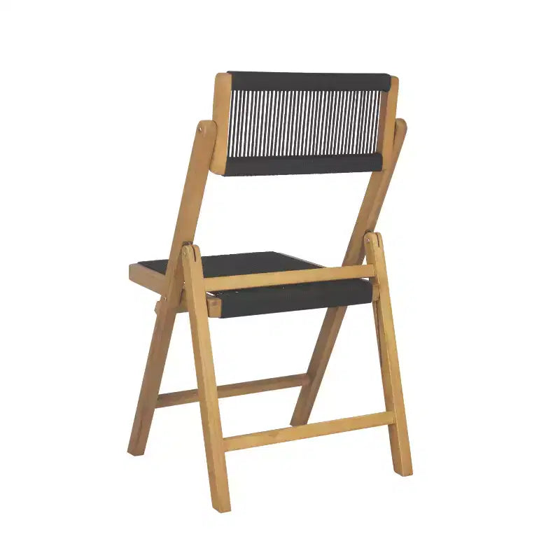 Coastal Modern Wood Roped Folding Chair with Adjustable Back