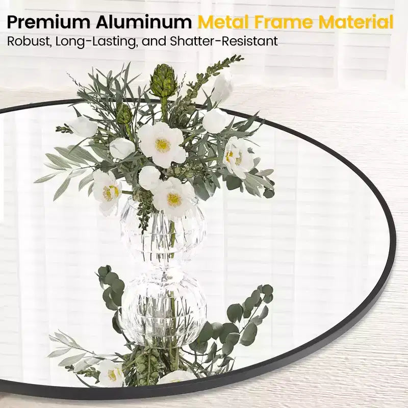 Round Mirror, Circle Mirror, Black Metal Frame Round Mirror for Wall, Round Bathroom Mirror for Entryway, Bedroom, Vanity