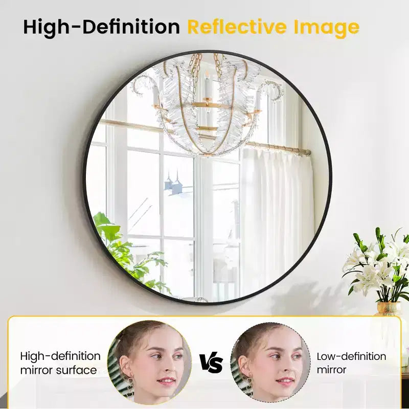 Round Mirror, Circle Mirror, Black Metal Frame Round Mirror for Wall, Round Bathroom Mirror for Entryway, Bedroom, Vanity
