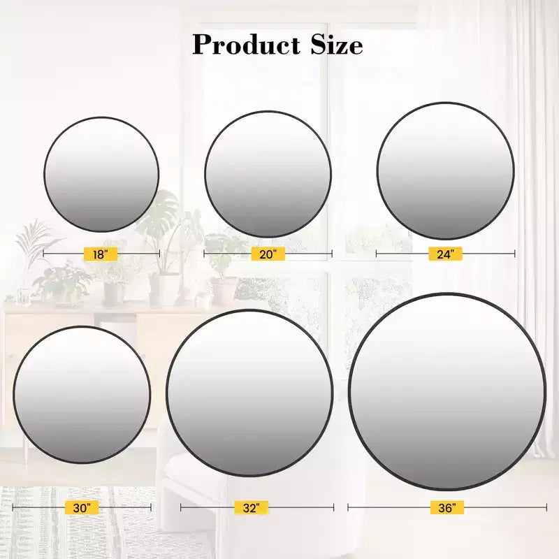Round Mirror, Circle Mirror, Black Metal Frame Round Mirror for Wall, Round Bathroom Mirror for Entryway, Bedroom, Vanity