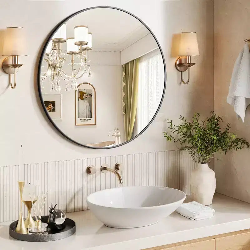 Round Mirror, Circle Mirror, Black Metal Frame Round Mirror for Wall, Round Bathroom Mirror for Entryway, Bedroom, Vanity