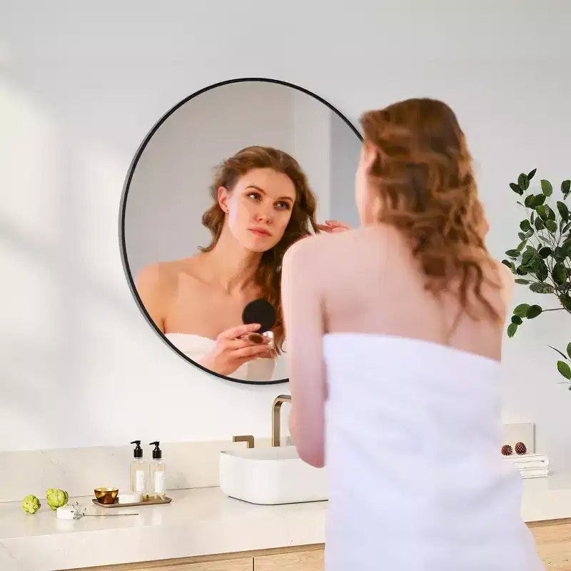 Round Mirror, Circle Mirror, Black Metal Frame Round Mirror for Wall, Round Bathroom Mirror for Entryway, Bedroom, Vanity