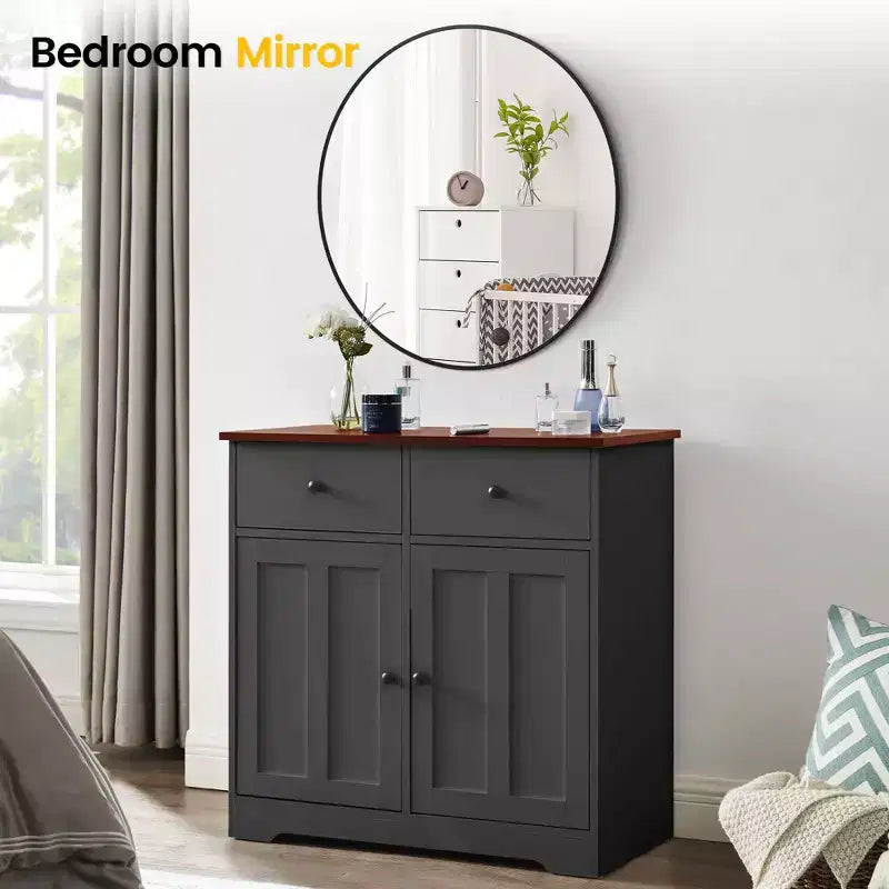 Round Mirror, Circle Mirror, Black Metal Frame Round Mirror for Wall, Round Bathroom Mirror for Entryway, Bedroom, Vanity