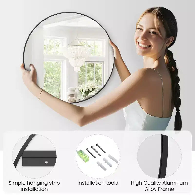 Round Mirror, Circle Mirror, Black Metal Frame Round Mirror for Wall, Round Bathroom Mirror for Entryway, Bedroom, Vanity