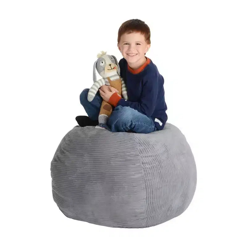  Stuff 'n Sit Large 33'' Bean Bag Storage Cover for Stuffed Animals & Toys - Light Gray Corduroy - Toddler & Kids