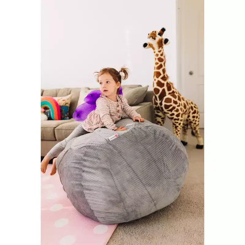 Stuff 'n Sit Large 33'' Bean Bag Storage Cover for Stuffed Animals & Toys - Light Gray Corduroy - Toddler & Kids