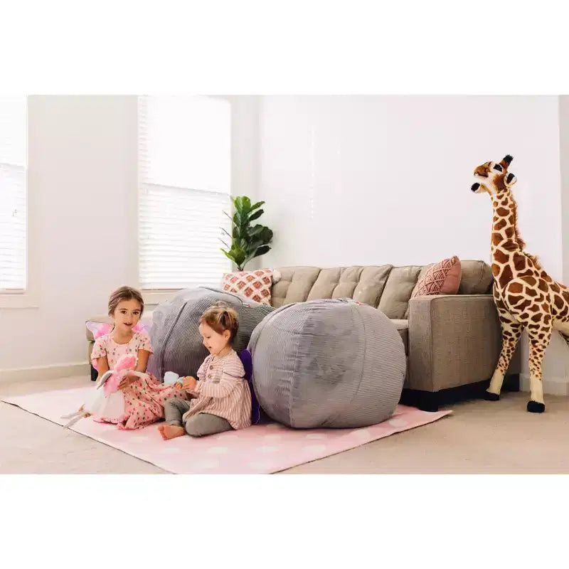 Stuff 'n Sit Large 33'' Bean Bag Storage Cover for Stuffed Animals & Toys - Light Gray Corduroy - Toddler & Kids