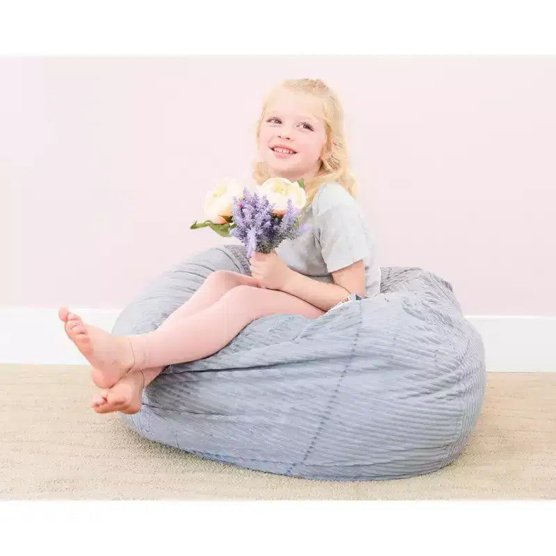 Stuff 'n Sit Large 33'' Bean Bag Storage Cover for Stuffed Animals & Toys - Light Gray Corduroy - Toddler & Kids