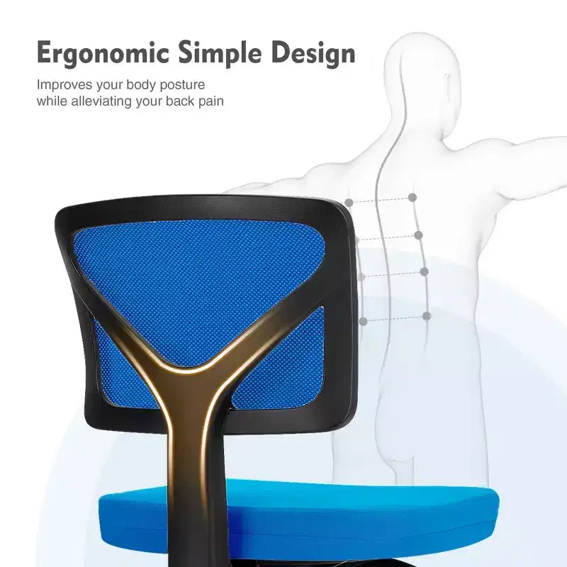Armless Mesh Office Chair - Adjustable Height Rolling Desk Chair for Small Space, Dorm, Home Office