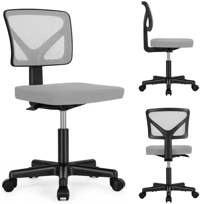 Armless Mesh Office Chair - Adjustable Height Rolling Desk Chair for Small Space, Dorm, Home Office