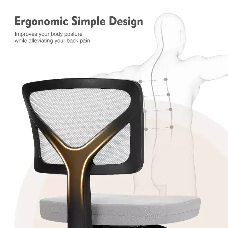 Armless Mesh Office Chair - Adjustable Height Rolling Desk Chair for Small Space, Dorm, Home Office
