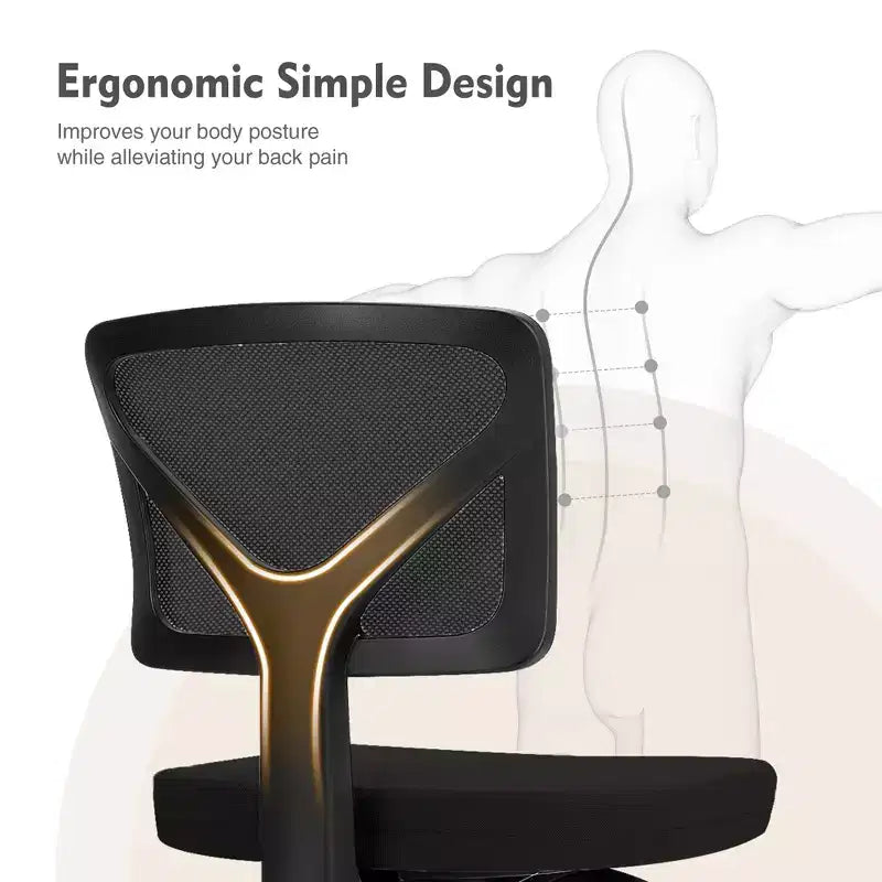 Armless Mesh Office Chair - Adjustable Height Rolling Desk Chair for Small Space, Dorm, Home Office