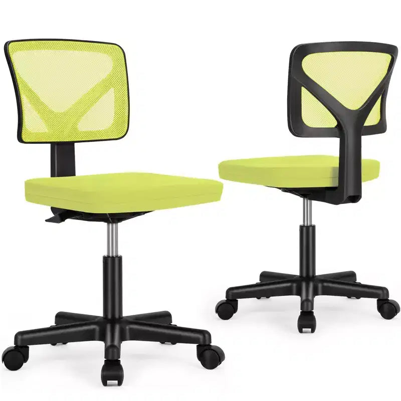 Armless Mesh Office Chair - Adjustable Height Rolling Desk Chair for Small Space, Dorm, Home Office