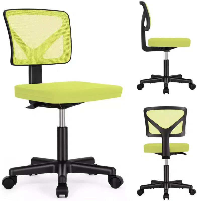 Armless Mesh Office Chair - Adjustable Height Rolling Desk Chair for Small Space, Dorm, Home Office