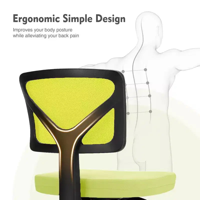 Armless Mesh Office Chair - Adjustable Height Rolling Desk Chair for Small Space, Dorm, Home Office