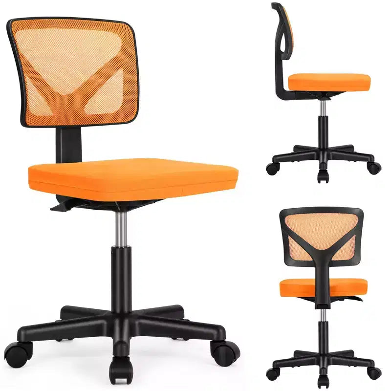 Armless Mesh Office Chair - Adjustable Height Rolling Desk Chair for Small Space, Dorm, Home Office