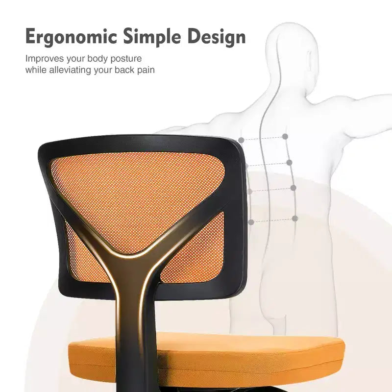 Armless Mesh Office Chair - Adjustable Height Rolling Desk Chair for Small Space, Dorm, Home Office