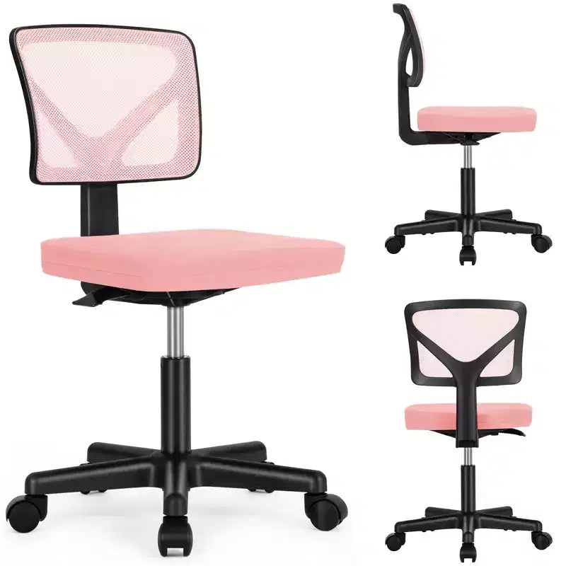 Armless Mesh Office Chair - Adjustable Height Rolling Desk Chair for Small Space, Dorm, Home Office