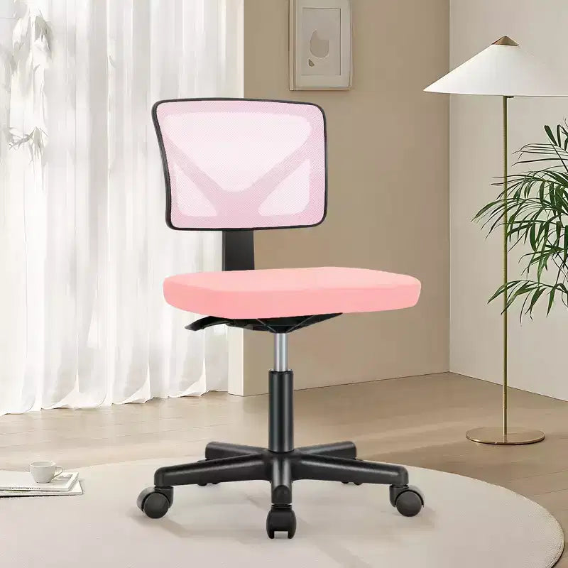 Armless Mesh Office Chair - Adjustable Height Rolling Desk Chair for Small Space, Dorm, Home Office