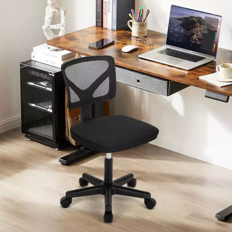 Armless Mesh Office Chair - Adjustable Height Rolling Desk Chair for Small Space, Dorm, Home Office
