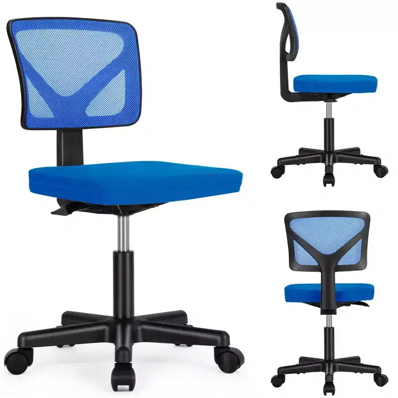 Armless Mesh Office Chair - Adjustable Height Rolling Desk Chair for Small Space, Dorm, Home Office